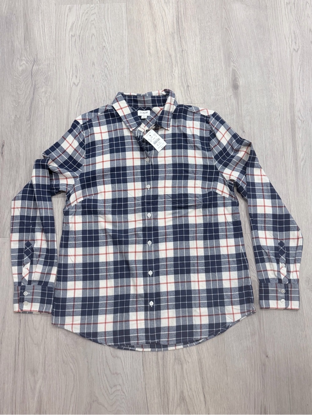 NWT J. Crew Flannel Button Down - Blue, Red, White (M) - Picture 2 of 5